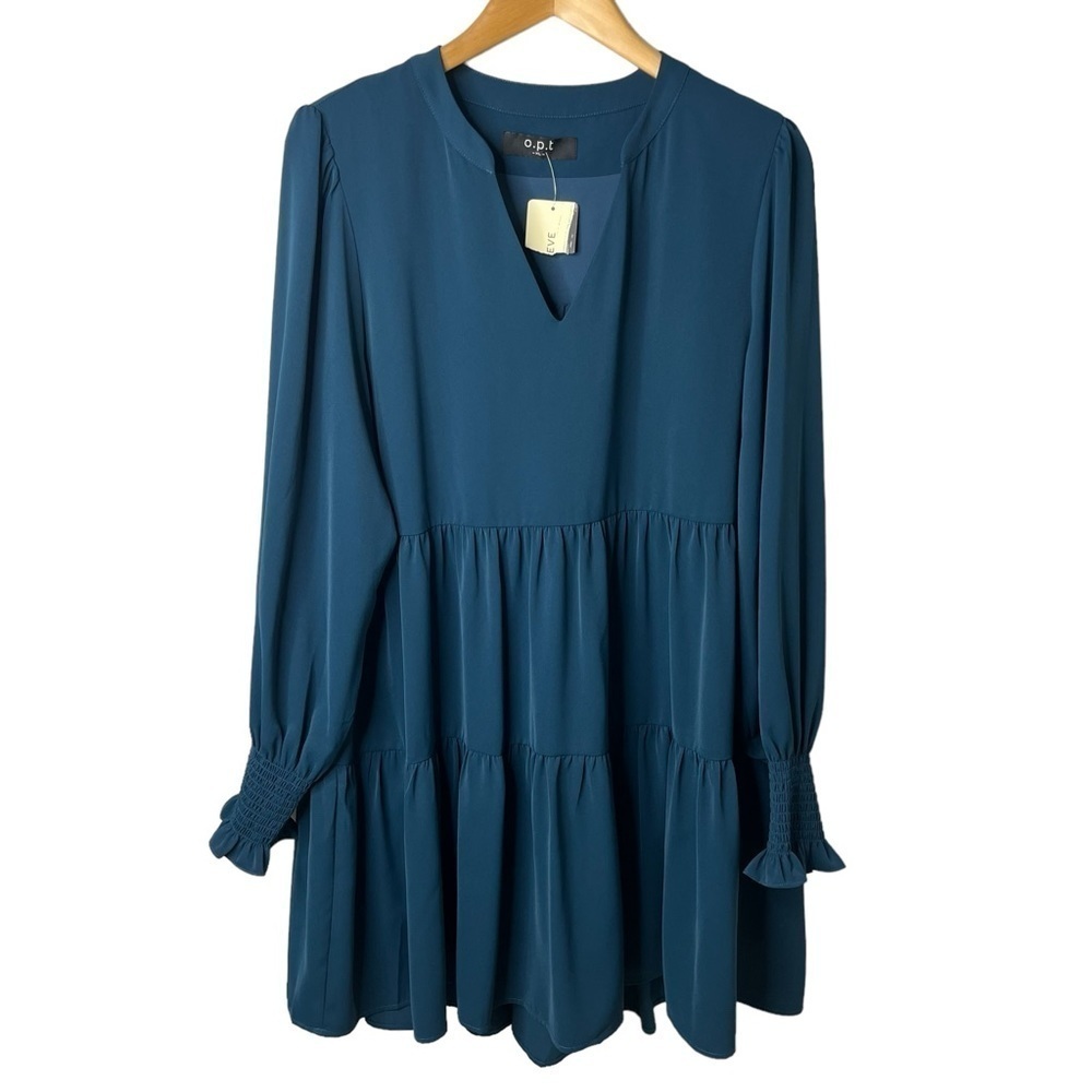 O.P.T. Evereve Bay Dress Teal Size XL V Neck Tiered Dress - Picture 3 of 9